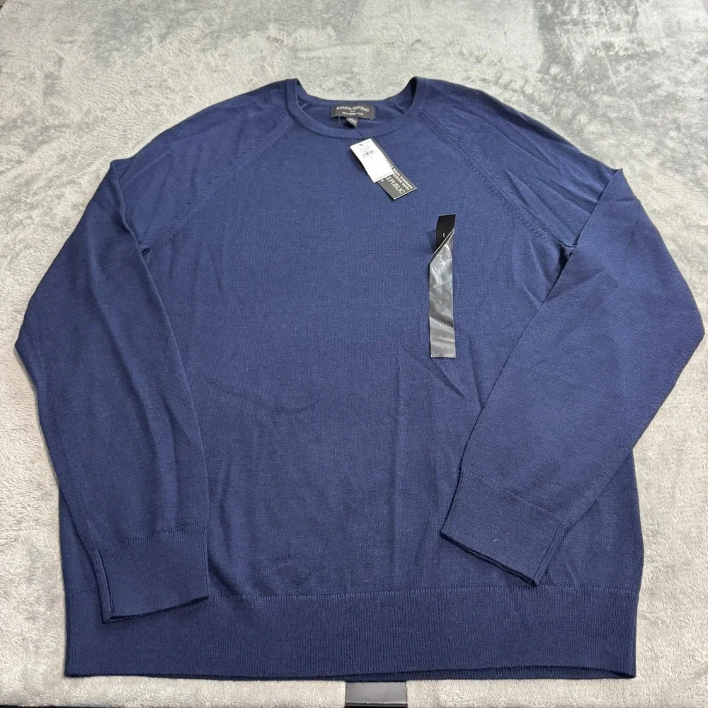 Banana Republic Mens Merino Wool Crewneck Sweater Navy Blue Large NWT 702727